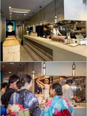 １階の立飲みカウンターとオープニングパーティーの賑わい