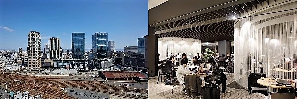 （写真左）2013年4月にオープンした、うめきた地区のグランフロント大阪（提供／GRAND FRONT OSAKA）。その中核施設であるナレッジキャピタルは、人と人との交流を通じてイノベーションを生み出す知的創造の場として開設された。
（写真右） ナレッジキャピタルの会員制サロン「ナレッジサロン」（提供／Knowledge Capital）