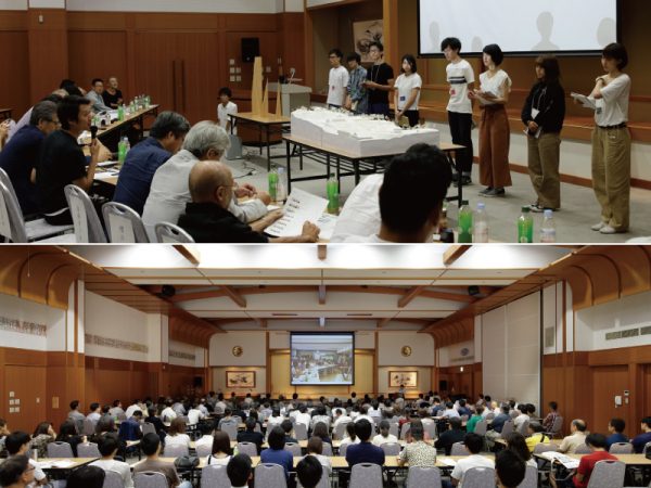 写真上：比叡山延暦寺会館で行われた公開プレゼンテーションと講評の様子</br>写真下：学生のプレゼンテーションに多くの聴講者も訪れた</br>（写真：​© Satoshi Shigeta）