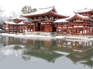 寝殿造りの代表的な建造物である平等院鳳凰堂。10円硬貨に刻印されているので馴染み深い