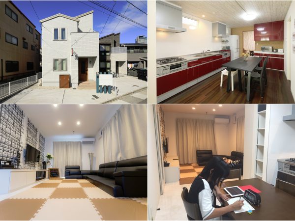 名古屋駅から徒歩圏にあるパークリンク米野。1階に共用の広いキッチン、リビング、水回りがあり、2階が居室