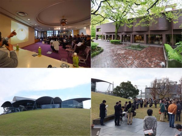 第5回熊本県伝統工芸館の厄晴れ(34歳)の祝いの様子（写真上）と、第6回八代市立博物館未来の森ミュージアムの小厄（25歳）の祝い（写真下）の様子。双方、100人近くもの参加者が集まった（写真提供：けんちく寿プロジェクト）