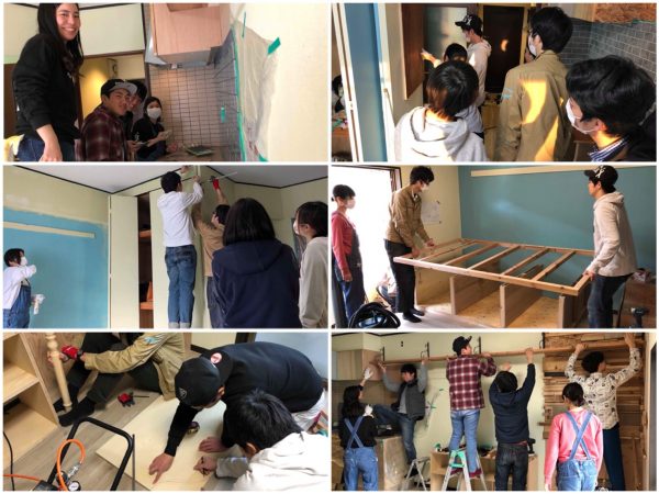 DIYの様子。インパクトや丸鋸を使いこなしたとしても、入居者も学生も、物件については素人だ。現場で「これでいいよ」「じゃあこうしようか」と言ってくれる存在は大きい