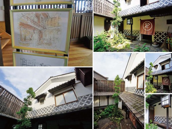 ▲宮崎監督のスケッチをベースに、地元職人の手によって昔ながらの技術や素材を用いて再生された『御舟宿いろは（旧魚屋萬蔵宅）』。この十字架型のなまこ壁を造り上げるには、熟練職人の技術が欠かせない。重伝建地区内にあるため修復費の9割までは福山市の補助を受けることができるが、本格的な修復を行おうとすると「補助金上限以上のコストはかかってしまう」と松居さん