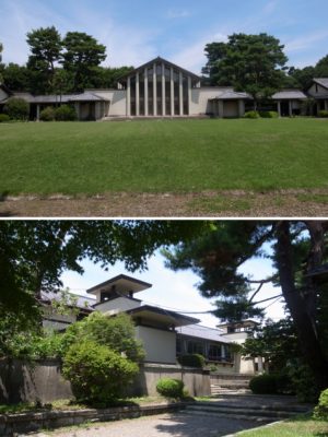 西池袋の明日館と同様のデザインの東久留米・自由学園本館。他にも遠藤新設計の建物が並ぶ