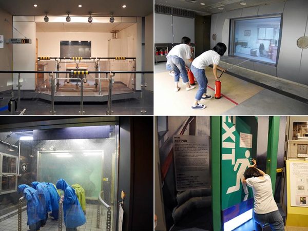 本所防災館は無料で体験・見学ができる。本所防災館へ来場の際の駐車場代金も無料。<br>
＜画像左上＞地震体験コーナー。<br>
＜画像右上＞消火体験コーナー。大型のスクリーンに火事の風景が映し出され、消火器や屋内消火栓の使い方を覚えることができる。<br>
＜画像左下＞暴風雨体験コーナー。風水害をもたらすほどの、強風や大雨を体験。小学生は風速10メートルまで
<br>
＜画像右下＞都市型水害コーナーの水圧ドア体験。地下空間で浸水した場合、水位によりドアがどれくらい開けにくくなるかがわかる。水位20センチでも非常にドアが重く開けにくかった