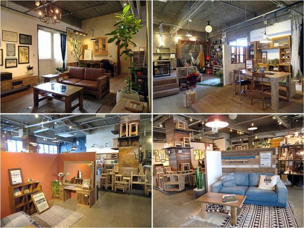 小さな椅子や収納用のボックスからテーブル、ソファその他様々な種類の家具が揃う。箱だけを並べても面白いインテリアになる