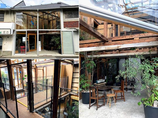 「千鳥文化」A棟の道路側中央は、町に開かれたガラス張りの「アトリウム」。2階まで吹き抜けで、半透明の屋根が架けられた、半戸外のような空間だ
