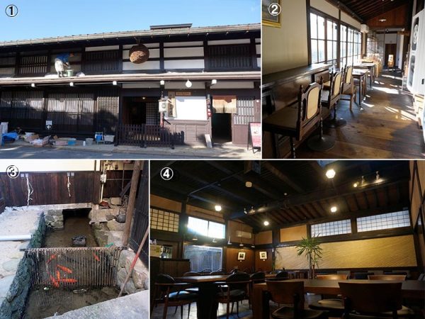 1）飛騨の伝統や文化の発信スポットを目指す「吉城の郷」。地元住民やボランティアの手を借り約1年かけてようやく人が入れるまでになった。母屋の見学は自由。入館料は大人¥200、小中学生無料※16：00まで<br>
2）母屋の裏手にある古美術ギャラリー「美術館 蔵」へ向かうレトロな通路。美術館入館料¥500/小中学生￥300<br>
3）川から水を引き込み生活用水としていたころの名残りをとどめる<br>
4）母屋に造られたイタリアンレストラン「ラシーム」。母屋に残っているかまどを使った「伝統文化体験付きランチ」など、ここでしかできない体験ができる