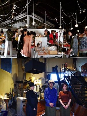 上：マルシェ・ドゥ・グルニエの様子。代表の市川さんが一目惚れしたという屋根裏空間。現在はオフィスとして使われている。下：水戸さん（左）とPlantationのスタッフの方