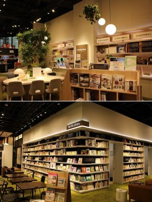 上/コンシェルジュデスク。下/インテリアなど住まいに関する本を5,000冊揃えたライブラリーもある