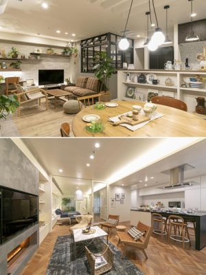 （上）間取りを変更しないリノベーション例　（下）間取りを大きく変更したリノベーション例