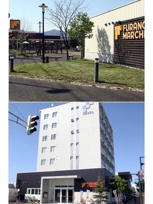 中心市街地ににぎわいをもたらしたフラノマルシェ（上）とフラノマルシェ2（下）