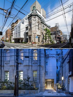 上：一部は建て替えられているが、歴史を感じるたたずまいだ　下：ホテル入り口は柳馬場通側に新たにできた（写真提供：株式会社リビタ）