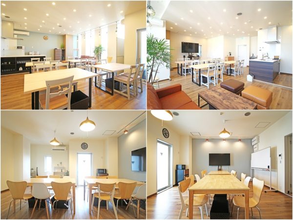 「むすべや錦糸町」では約52m2の「つどい」（上2枚）と約35m2の「むかい」（下2枚）の2部屋を運営。</br>女性客も利用しやすい、明るく清潔感のある気持ち良い空間