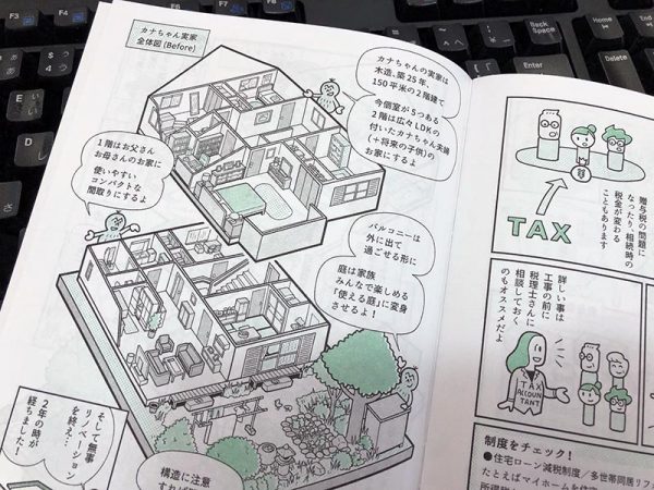 郊外の実家を二世帯住宅化するまでをそのメリットとともに解説する、ブルースタジオが作成した冊子。少しずつ事例が増えているそうだ