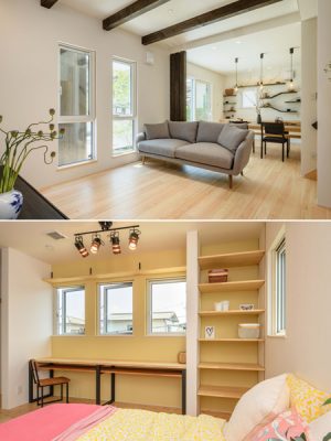 　[福岡 橋本の家]（上）内観・リビング　（下）内観・子ども部屋