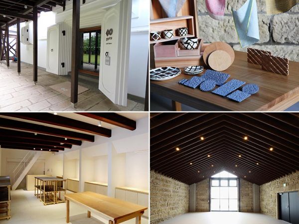 旧木村邸の蔵を活かしたクラフトストアの外観、内観、右下はホール