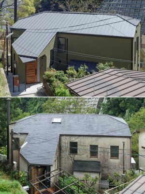  [神戸 六甲の家]　2019年4月改修竣工　（上）外観after（下）外観before