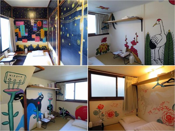 さまざまなテイストの絵が描かれた部屋。右下はシンデレラルームと名づけられた女性専用室