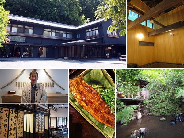 エントランスロビーや客室の他、大浴場やレストランなどの機能がある新館。一階の「瓢六亭」の名物・蒸さずに地焼きする鰻は、ボリュームたっぷりで香ばしくとろける美味しさ。なんと、裏庭の池で調理直前まで生きていたという。吹抜けの温泉大浴場は、弱食塩水・弱アルカリ性の源泉かけ流しで柔らかく温まり、さすが湯河原。「宿泊はもちろん、幅広く親しまれる宿に」という苗代支配人は都内のホテル勤務だったが地元湯河原の富士屋旅館復活を機にUターン。富士屋旅館が湯河原になくてはならない存在であることが、端々から伝わってくる