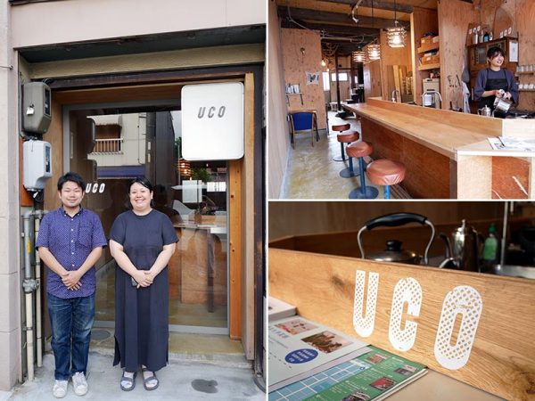 【写真左】お話を聞かせてくださった米澤さん（左）と吉田さん（右）。現在「NUCO」は木・金・土曜のみのオープン（アッセンブリッジ・ナゴヤ会期中は木曜～日曜、祝日オープン）。「手伝いたいと言ってくれる学生やプロジェクトメンバーで今の運営が成り立っているのですが、まちの人からは毎日開けてくれたらいいのにと言われることも多いので、今後の課題として考えていきたいです」と吉田さん。<br>
******************************************
<br>「潮寿司」の頃から使われていた照明や水屋が「NUCO」にも引き継がれている。取材時、常連さんがやってきて「向いのお店にコーヒー差し入れしといて」という場面も目にした。コミュニケーションの場を創るL PACK.の「コーヒーのある風景」を目の当たりにした気がした（筆者撮影）