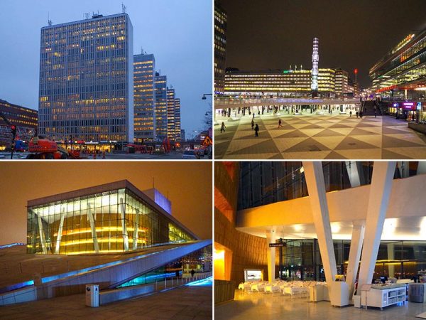 上2点／ストックホルム中央再開発地区（1956年、1996年）<br />下2点／オスロ･オペラハウス（スノヘッタ、2008年）