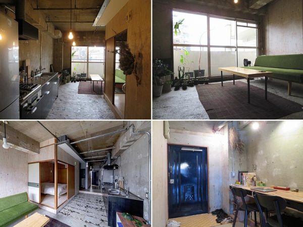 3階にある梅村氏、神永氏の自宅。自分たちも手を動かして完成させた部屋だ。入ると玄関脇にデスク、冷蔵庫、キッチンが並び、その奥がリビング、右手に和室を改装したベッドルームがあるという配置。飾られたドライフラワーその他が映える　左下写真撮影／トロロスタジオ 植村タカシ