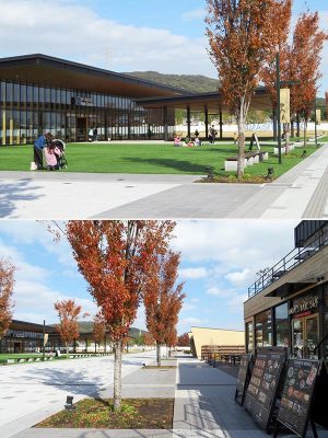 事務所棟には子どもの遊び場があり、それとは反対側にトラットリアが