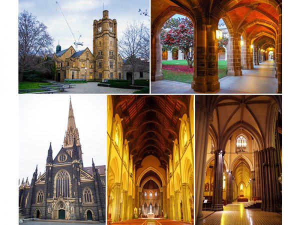 上2点／メルボルン大学（フランシス・ホワイト、1854年）</br>下3点／セント･パトリック大聖堂（ウィリアム・ワーデル、1858-97年）