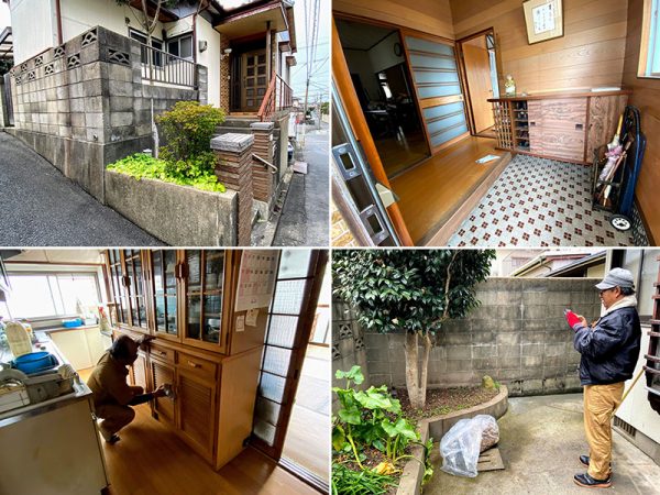 「空き家ガーディアンズ」が巡回する住宅の一つ。一見するとあまり傷んでいないようだが、増築部分に雨漏りが見られる。土地にも段差があるため「解体しても売却はかなり難しいだろう」と北島さん。庭の椿は花がすべて終わった頃に剪定する予定だ