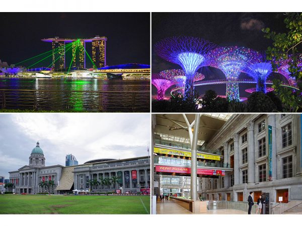 左上／マリーナ･ベイ･サンズ（モシェ・サフディ、2010年）　右上／ガーデンズ･バイ･ザ･ベイ（2012年）</br>下2点／ナショナル･ギャラリー･シンガポール