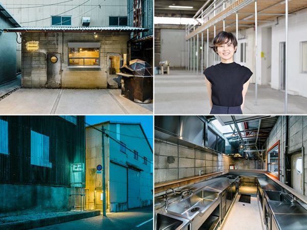 左上）スースーキッチン　右上）おおさか創造千島財団事務局／千島土地 地域創生・社会貢献事業部の木坂葵さん　右下）スースーキッチン内部　左下）スースーキッチン専用の入り口。営業するようになればここから地域住民が直接訪れることができる（写真提供：千島土地　撮影：増田好郎　）