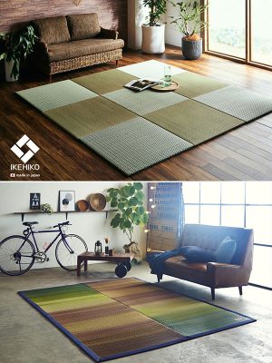 上／「ユニット畳」。畳の部屋が減っているなかでも、やはり畳スペースが欲しいという要望があってできた商品。フローリングの上にパッと広げるだけで、簡単に畳スペースができる。い草の機能に加え、断熱性や防音効果もあるので、リビングや子ども部屋、布団の下などにおすすめとのこと。下／イケヒコ・コーポレーションでは、国産デニムとコラボレーションした「D.STYLE」というブランドも展開。アパレルでも人気のデニム生地と自然素材を組み合わせ、若い世代でも取り入れやすくした