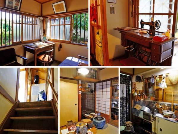 ▲玄関脇には父が仕事場として使っていた書斎兼応接間の洋室が。机・椅子・書棚などの家具類もすべて父が自ら設計したもので、室内の建具と材質の調和が保たれている。書斎の机の上には、カラス口や計算尺のほか父と母が結婚記念に買ったという目覚まし時計が。茶の間にはいまだに現役で電波をキャッチする真空管ラジオやシンガーミシン、戦後流行ったパン焼き器などが展示されている。「当時と比べると小麦粉の質もずいぶん上質になっていますから、昔の器械なのにこのパン焼き器で意外とおいしくパンケーキが焼けるんですよ」と小倉さん