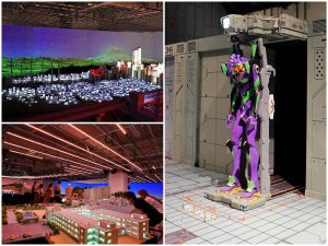 ▲『エヴァンゲリオン 第3新東京市』エリアの夜景と『エヴァンゲリオン 格納庫』エリア。憧れの作品の世界を俯瞰することで想像力がさらに膨らんでいく。お気に入りの場所を見つけるとその一ケ所に佇んだままずっと動かず、ミニチュアを眺めている来場者も多い。©khara