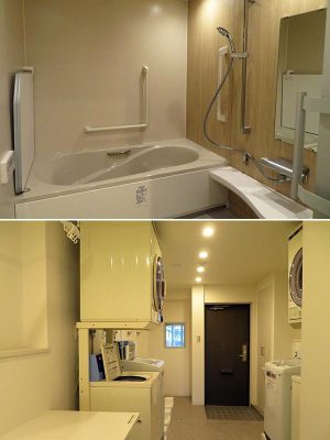 コモンバスとランドリー。大きなお風呂にのんびり浸かるという贅沢も建物内で可