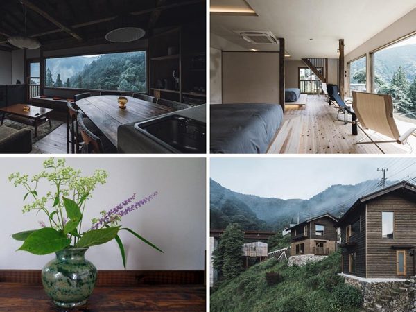 こちらは崖の家。2棟とも緑を望むが、室内の作りは異なっており、キッチンメインか、寝室メインかというところ。どちらも良い。そして玄関の花