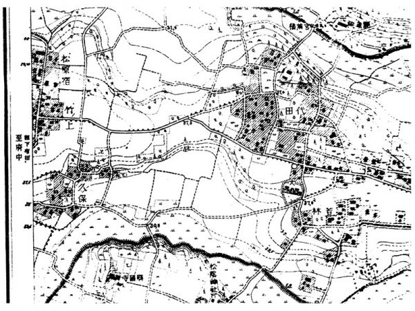明治42年の滝坂道。左端が松原宿。真ん中の道が滝坂道。</br>
資料：陸地測量部『正式壹萬分壹地形図東京近傍拾九面』日本地図資料協会