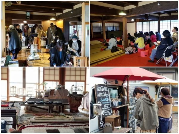 これまで開催されたイベントの様子。左上・左下は作品の展示販売、右上は演劇。庭先にキッチンカーがきたことも（写真提供：千両宝辺）