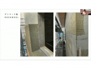 デンマークで断熱材として使用されるロックウール。外壁の外側に施工される（徳武氏のスライドより）