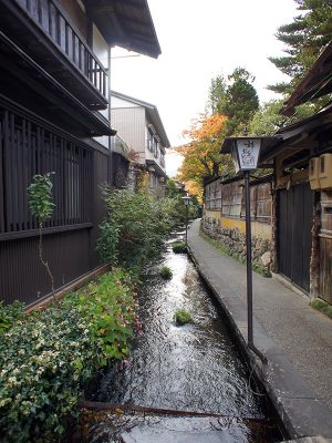 近くに山や川、用水路、井戸など水施設も多い郡上八幡には水辺に面した町家も見られる