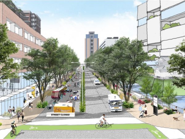 県庁前けやき通りの将来像。「居心地が良く歩きたくなる」まちなかを目指す（前橋市アーバンデザイン「6.まちの将来像」より）