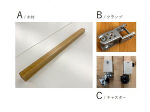 つな木で使われる基本のセット。ブースなどの場合は布で屋根や側面を覆う