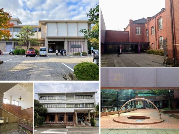 左上：いしかわ生活工芸ミュージアム（石川県立伝統産業工芸館）　左下2点：西町教育研修館　</br>右2点：金沢市立玉川図書館･近世史料館