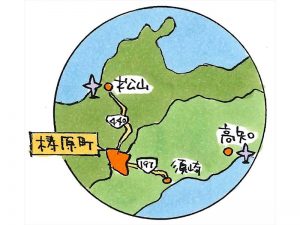 梼原町はここ（イラスト：宮沢洋、以下も）