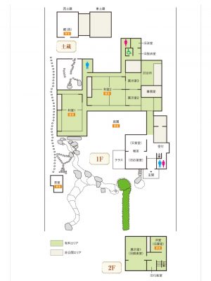 橦木館の館内レイアウト(橦木館ホームページより)。手前の2階建て部分が洋館で、廊下でつながっている奥が和館