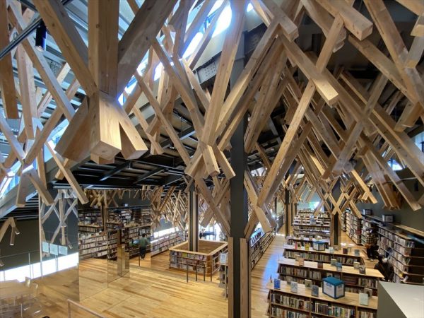 木橋ミュージアムを地上から見上げる