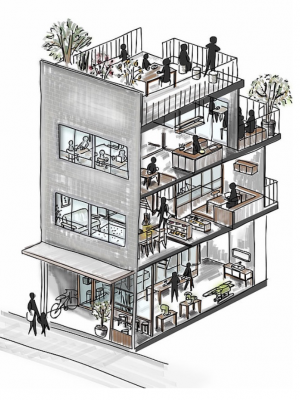 ベビー用品店があった築50年以上経つビルをリノベーションした「soiro building」。ここで暮らしてきた人たちの思い出も大切にしたいと、当時から置いてあるベビー服用のトルソーをショーウインドーに飾り、元の店舗の面影を残している