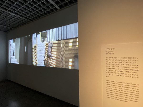 「東京計画2020　ネコちゃん建築の5656原則」の映像の1つ。左が現実の都市、右側が隈氏が考えるネコにもやさしい空間